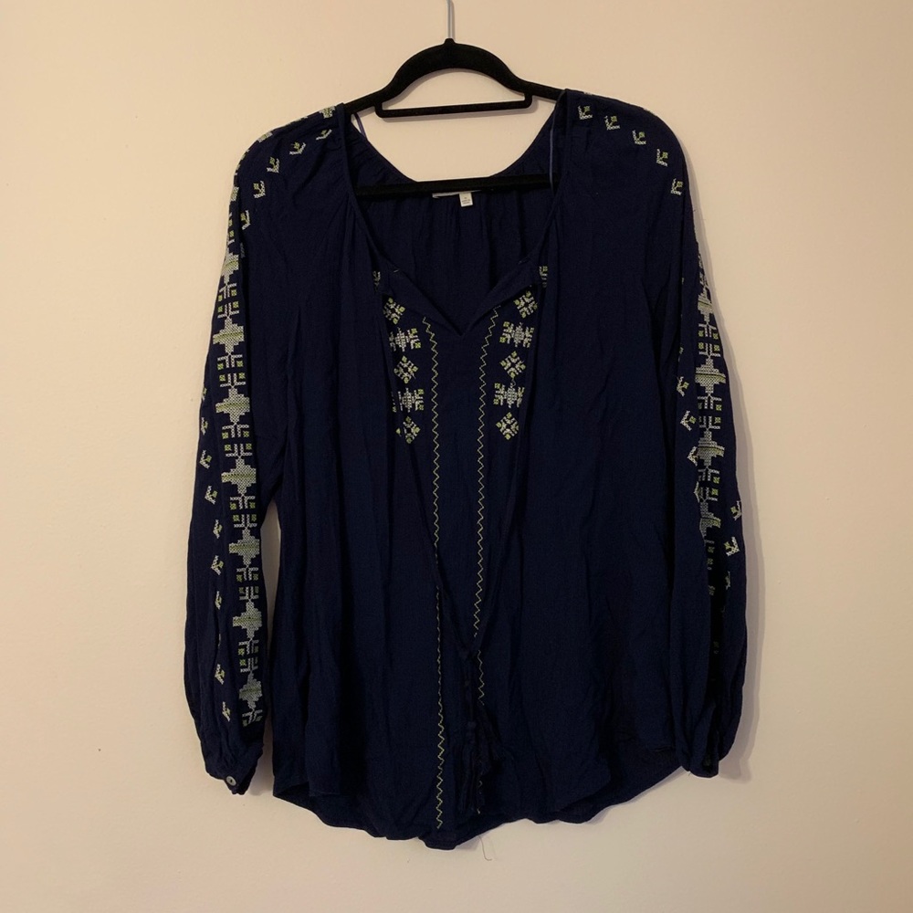 🟣Daniel Rainn Navy Aztec Boho Long Sleeve Shirt